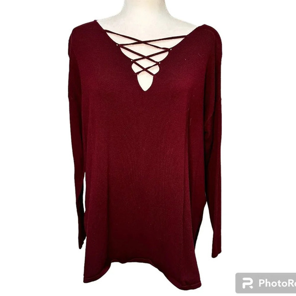 URBAN OUTFITTERS Silence & Noise Lace Up Maroon Sweater - medium - Picture 1 of 5